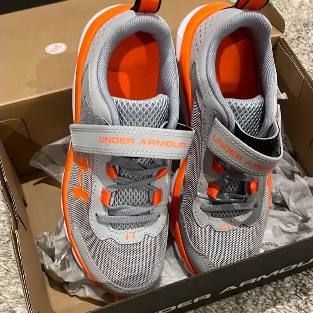 Under Armour Gray and Orange Sneakers with Velcro Strap